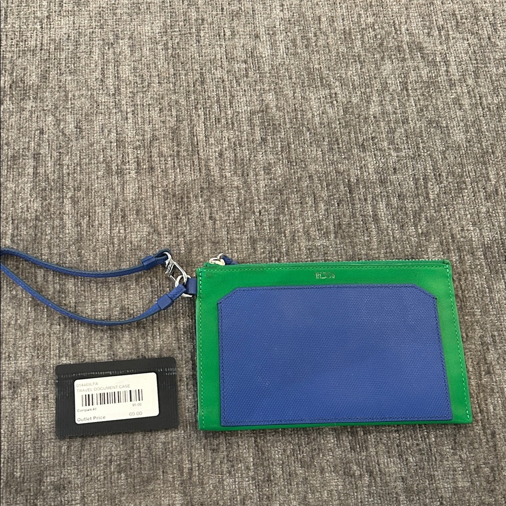 Tumi blue and green travel document case NWT